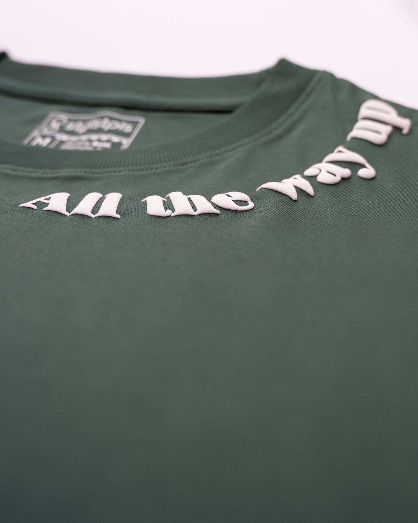 All the way up - Dark green, collar puff print oversized T-shirt