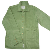 Green jacket with button details on a white background