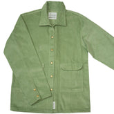 Green jacket with button details on a white background