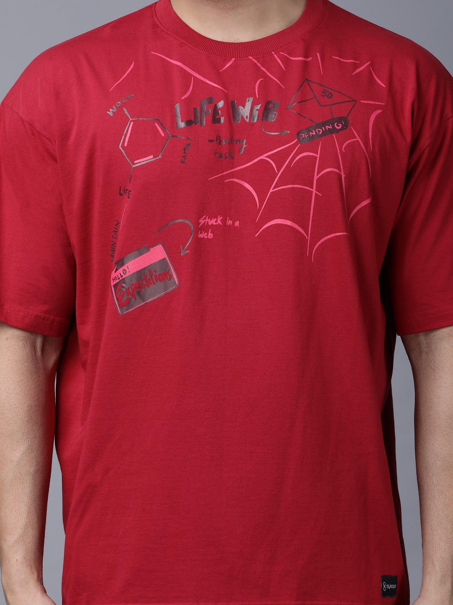 Life web - Red bold print, spiderman inspired casual oversized T-shirt