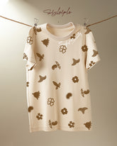 Soulful serenity, block print oversized crew neck tshirt