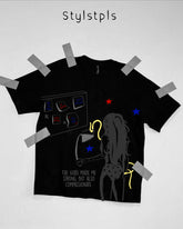 I wonder, black oversized crew neck tshirt