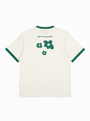 Kindness, flower design cream color oversized crew neck tshirt