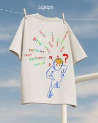 Mind glitch - Cream base, multicolor print, oversized T-shirt