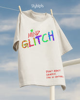 Mind glitch - Cream base, multicolor print, oversized T-shirt