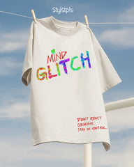 Mind glitch - Cream base, multicolor print, oversized T-shirt