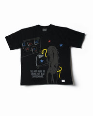 I wonder, black oversized crew neck tshirt