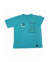 Moment-sky blue overall print oversized T-shirt