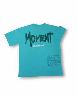 Moment-sky blue overall print oversized T-shirt