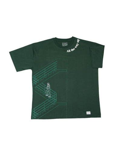 All the way up - Dark green, collar puff print oversized T-shirt