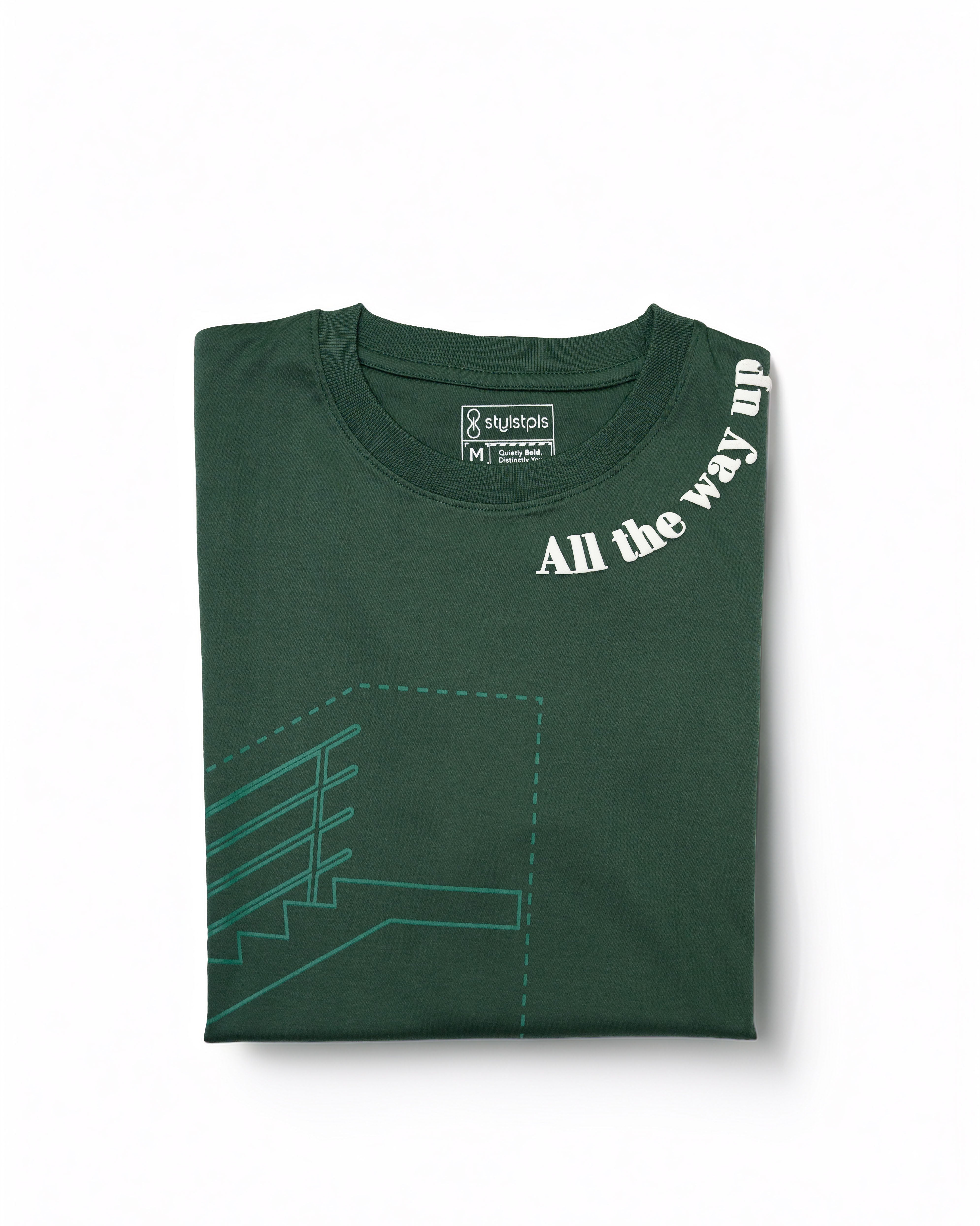 All the way up - Dark green, collar puff print oversized T-shirt