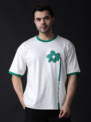 Kindness, flower design cream color oversized crew neck tshirt