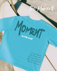 Moment-sky blue overall print oversized T-shirt