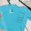 Moment-sky blue overall print oversized T-shirt