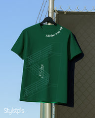 All the way up - Dark green, collar puff print oversized T-shirt