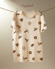 Soulful serenity, block print oversized crew neck tshirt