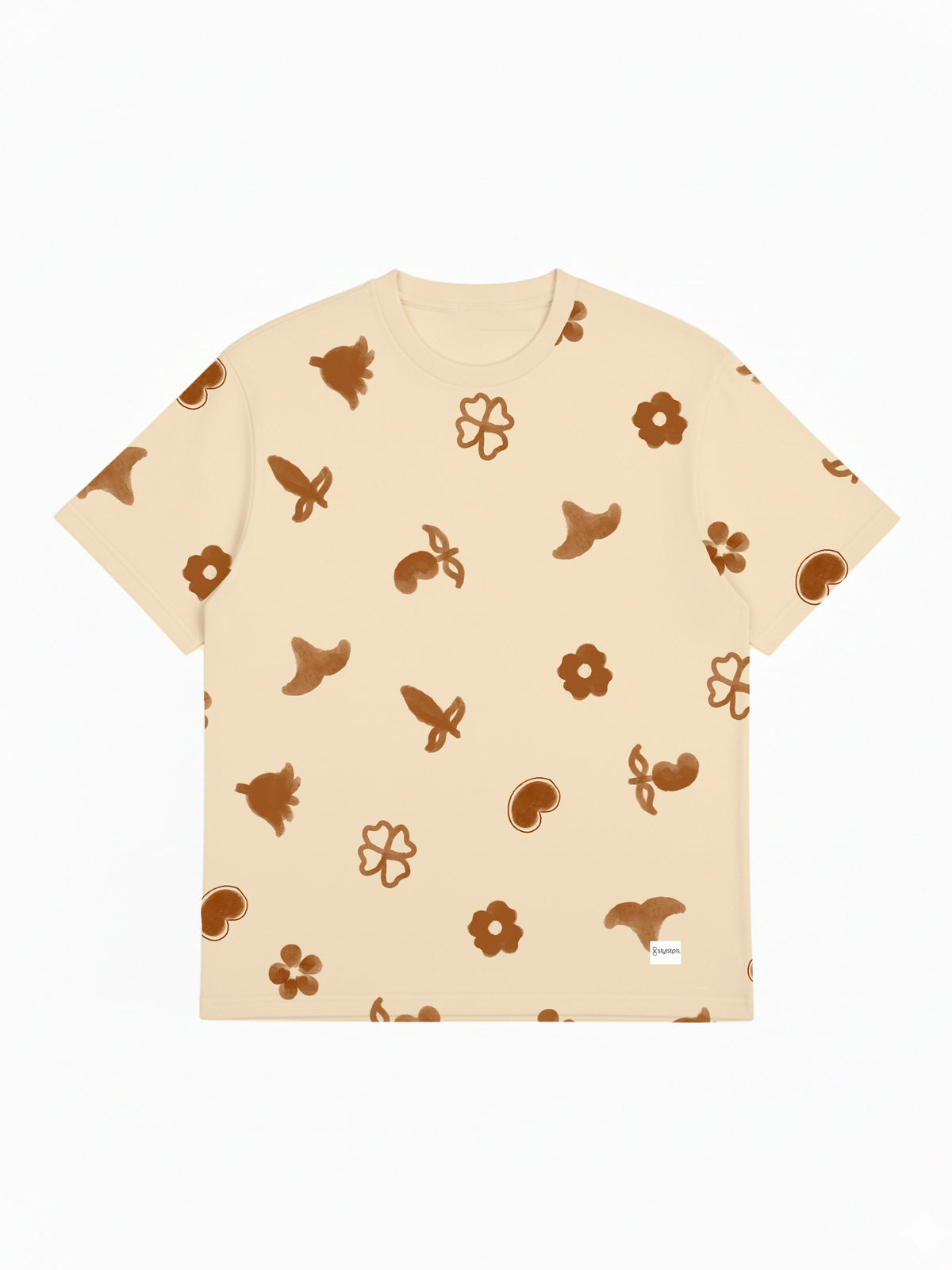 Soulful serenity, block print oversized crew neck tshirt