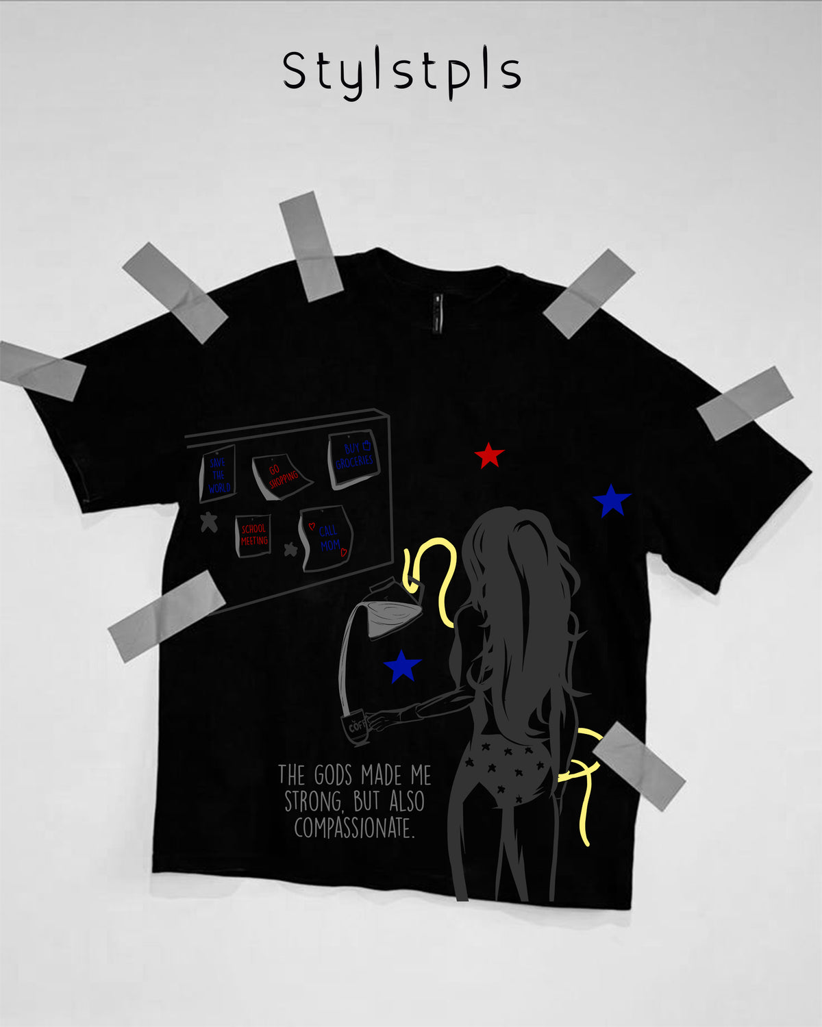 I wonder, black oversized crew neck tshirt