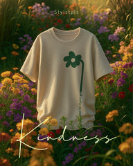 Kindness, flower design cream color oversized crew neck tshirt