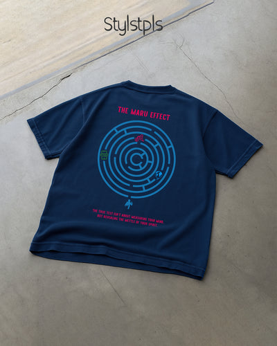 Maru effect - Navy blue, minimalistic print, oversized T-shirt