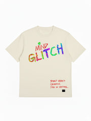 Mind glitch - Cream base, multicolor print, oversized T-shirt