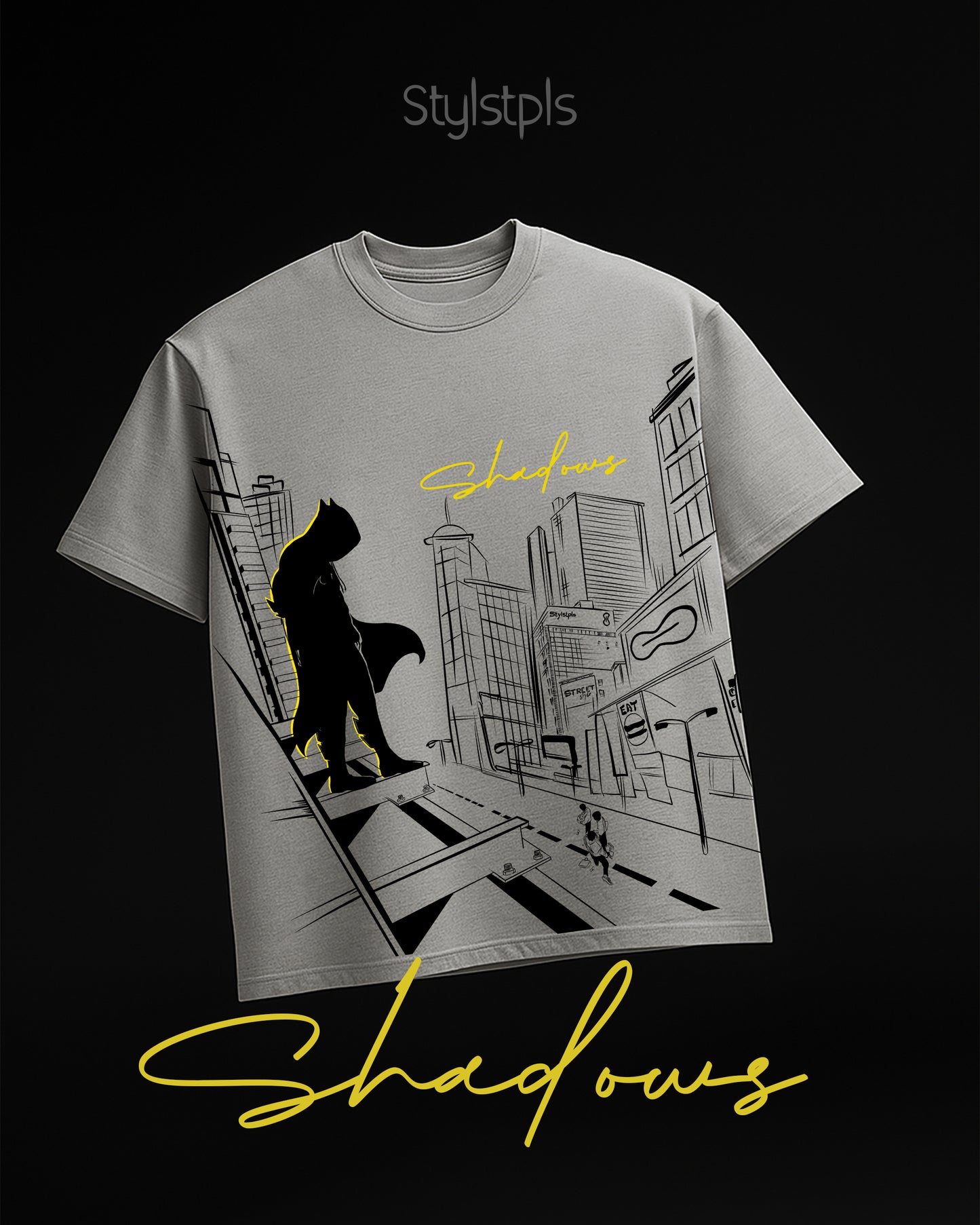 Shadows - Grey, puff print text, oversized T-shirt