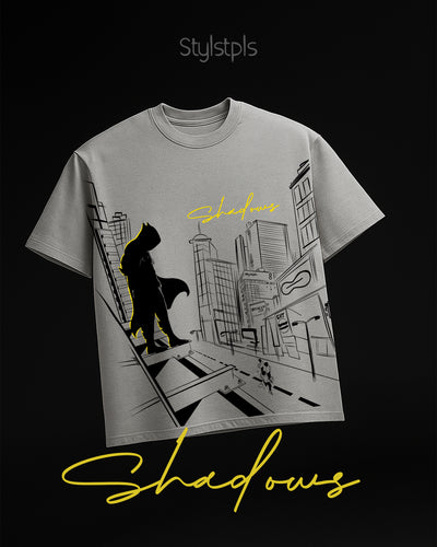 Shadows - Grey, puff print text, oversized T-shirt