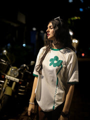 Kindness, flower design cream color oversized crew neck tshirt